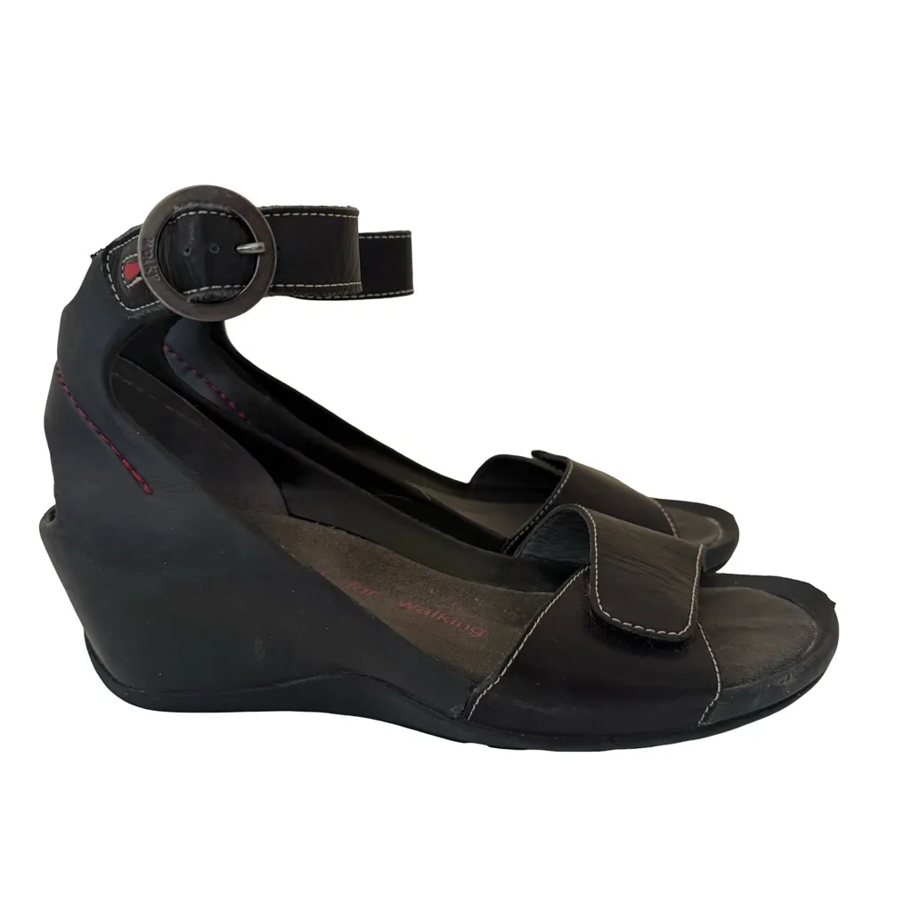 WOLKY Ka Comfort Walking Wedge Heel Straps Womens SZ 38 Black - Image 2