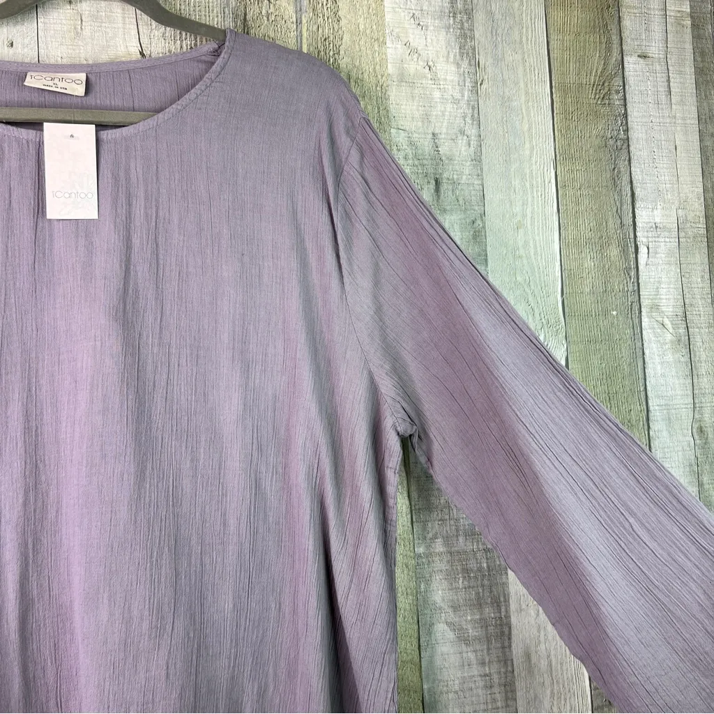 ICANTOO Size XL Gray Crinkle Gray Style Material Crewneck 3/4 Sleeve Tunic Top - Image 5