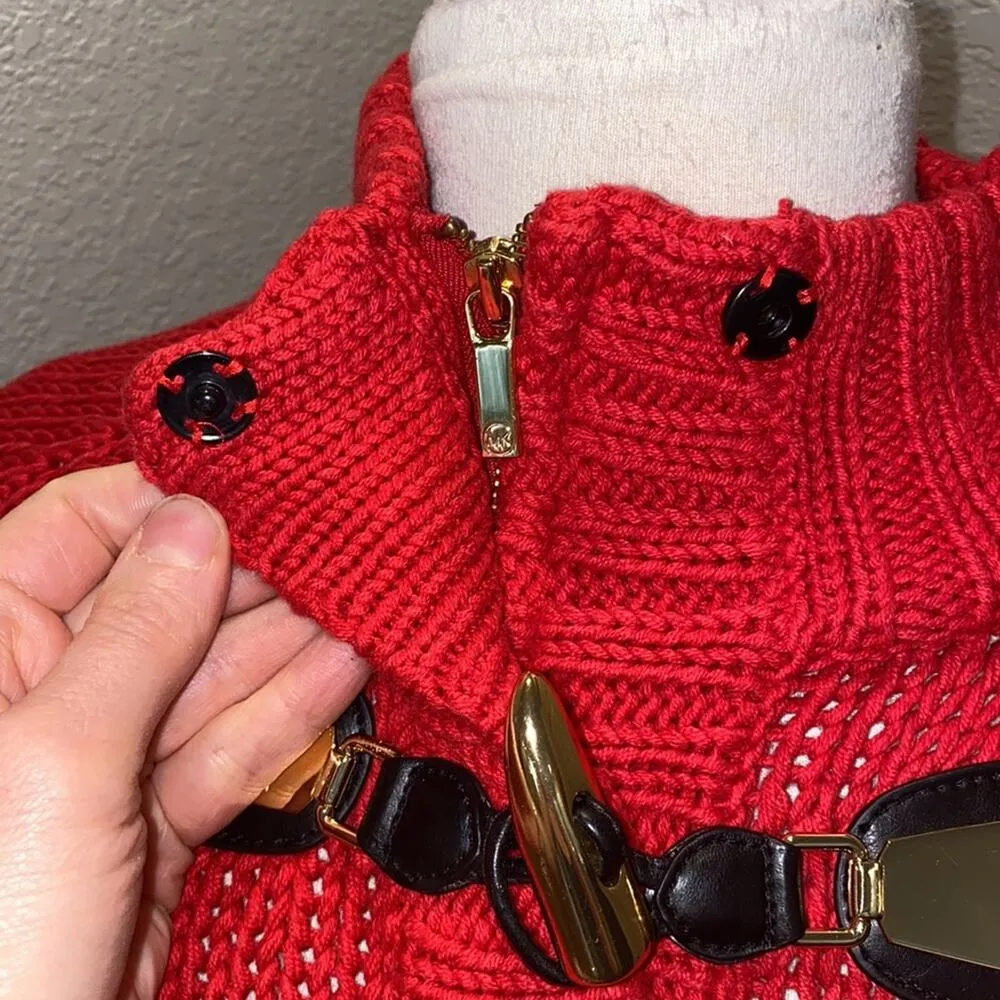 Michael Michael Kors Chunky Knit Red Zipper Cardigan Sweater Dolman EUC Sz M - Image 5