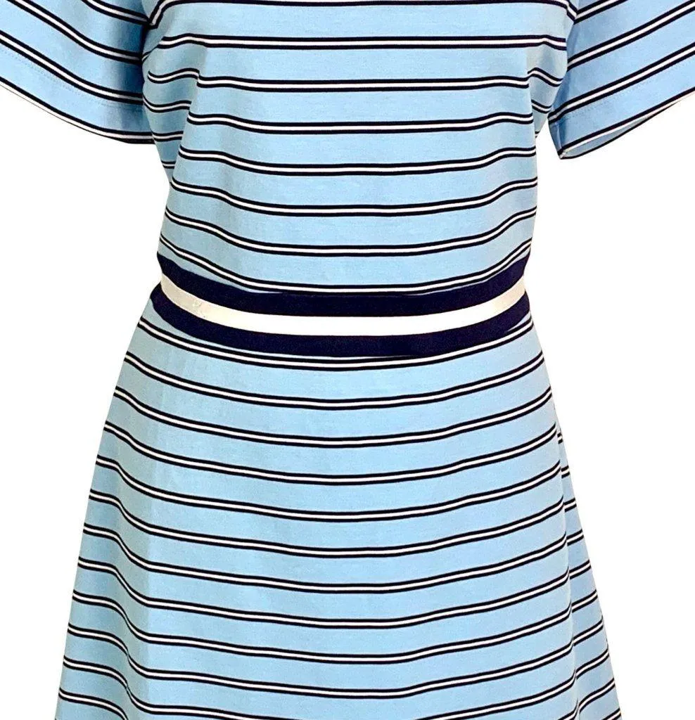 Draper James Ponte Striped A Line V-Neck Large Blue Black Short Sleeve Dress - Image 4