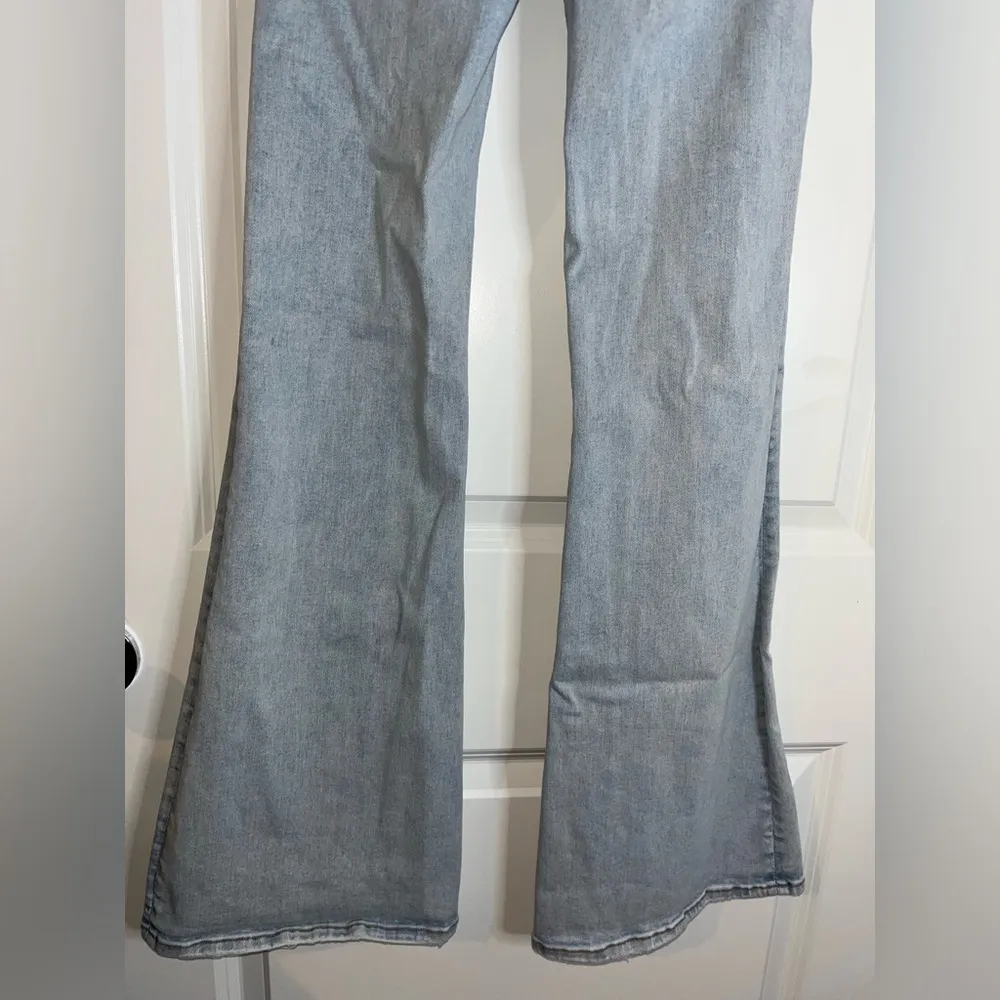American Eagle 5Button Extreme Flare Bell Bottom AcidWash Distress High Rise Sz0 - Image 9