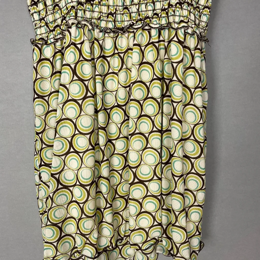 NWT Max‎ Studio Top Size Small Geometric Circle Pattern Shirred Bust Green Brown - Image 9