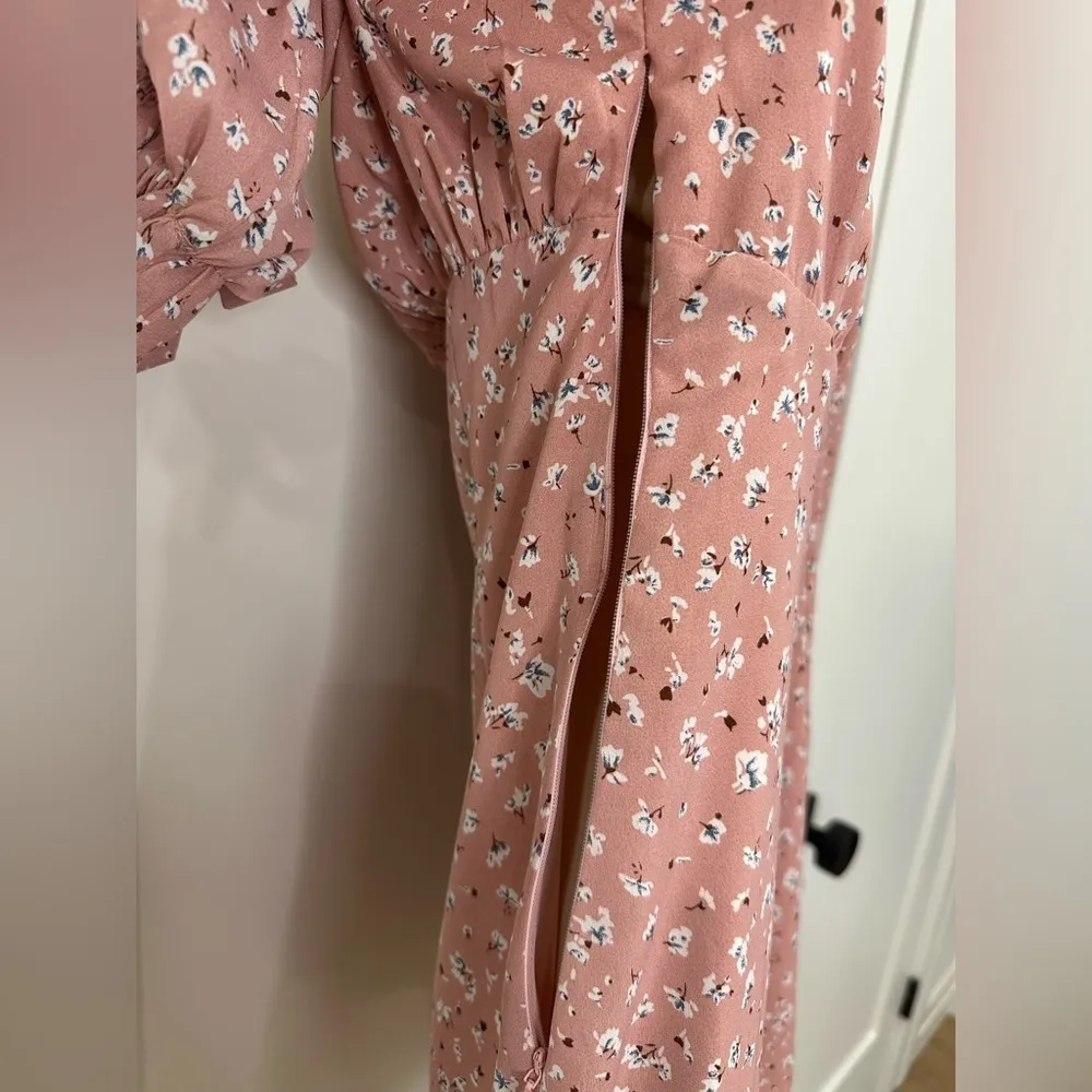 Et Clet Pink Floral Mini Dress Puff Sleeve Medium Coquette Cottagecore Garden - Image 6