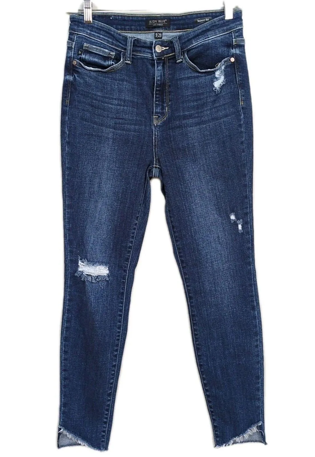 JUDY BLUE Skinny Fit Medium Wash Distressed Stretch Denim Slant Hem Women's 29 - Image 1