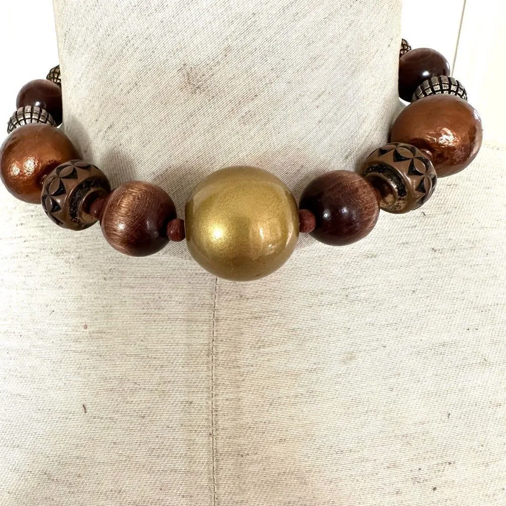 Brown beaded chunky choker necklace - Image 2