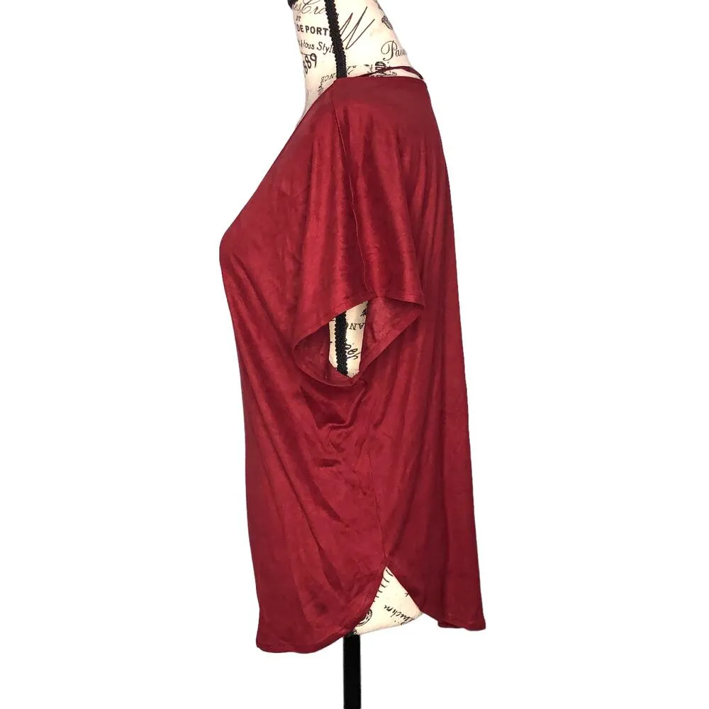 Alice Blue SMALL Short Sleeve Round High-Low Hem Faux Suede Top - Stitch Fix - Image 3