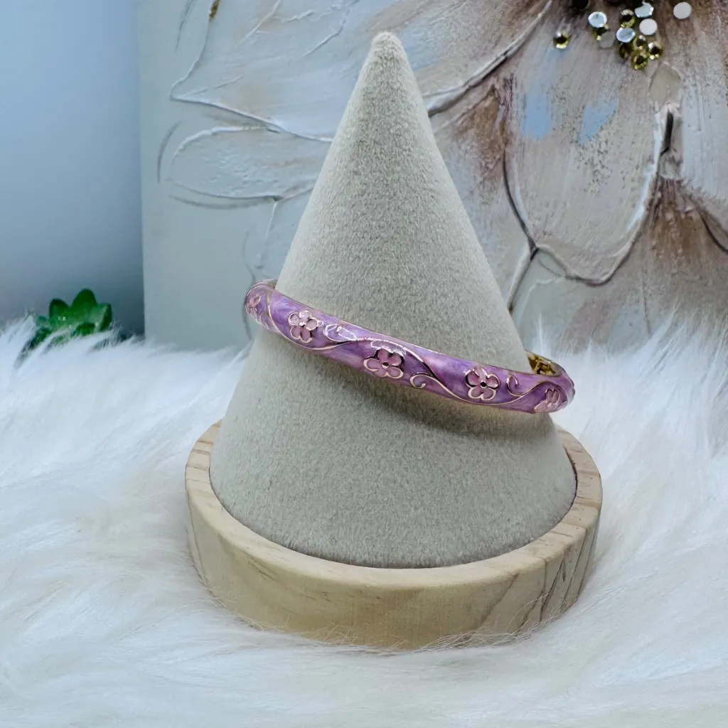 Purple Flower Enamel Cloisonne Bracelet Bangle - Image 2