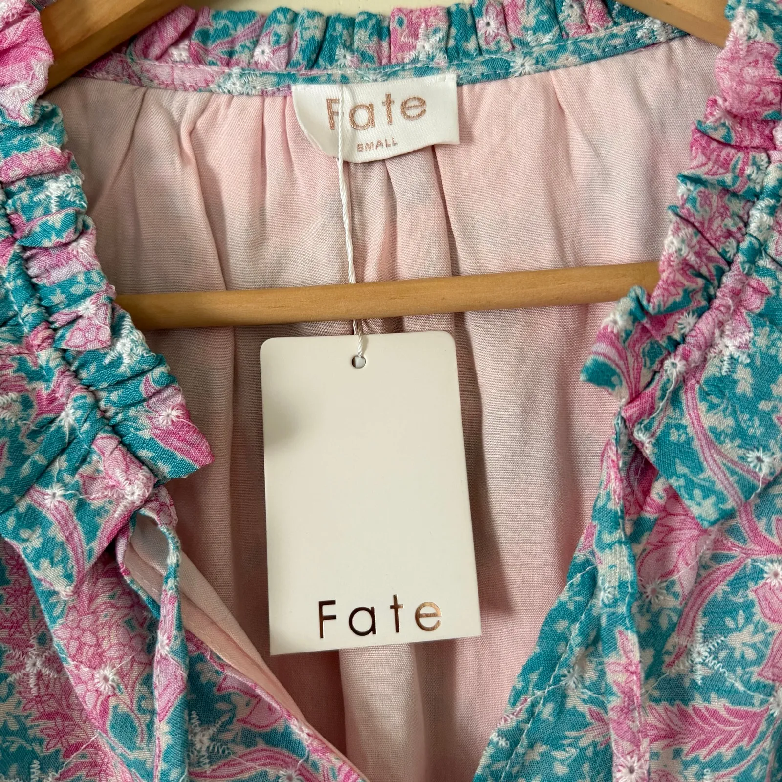 NWT Fate Floral Ruffle Sleeve Layered Tassels Small Spring Garden Embroidered Blue - Image 2