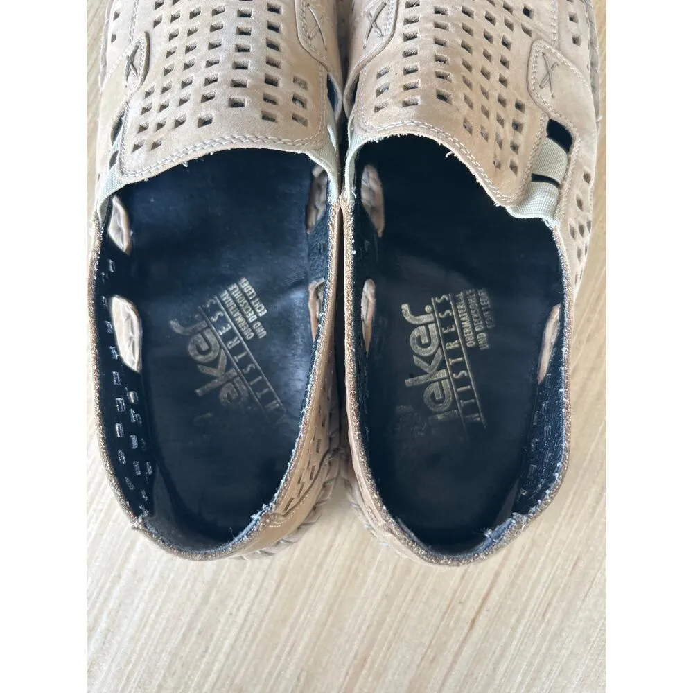 Rieker Slip On Loafers 39 Tan Laser Cut Elastic Flat Susan Anti Stress Size 8 - Image 5