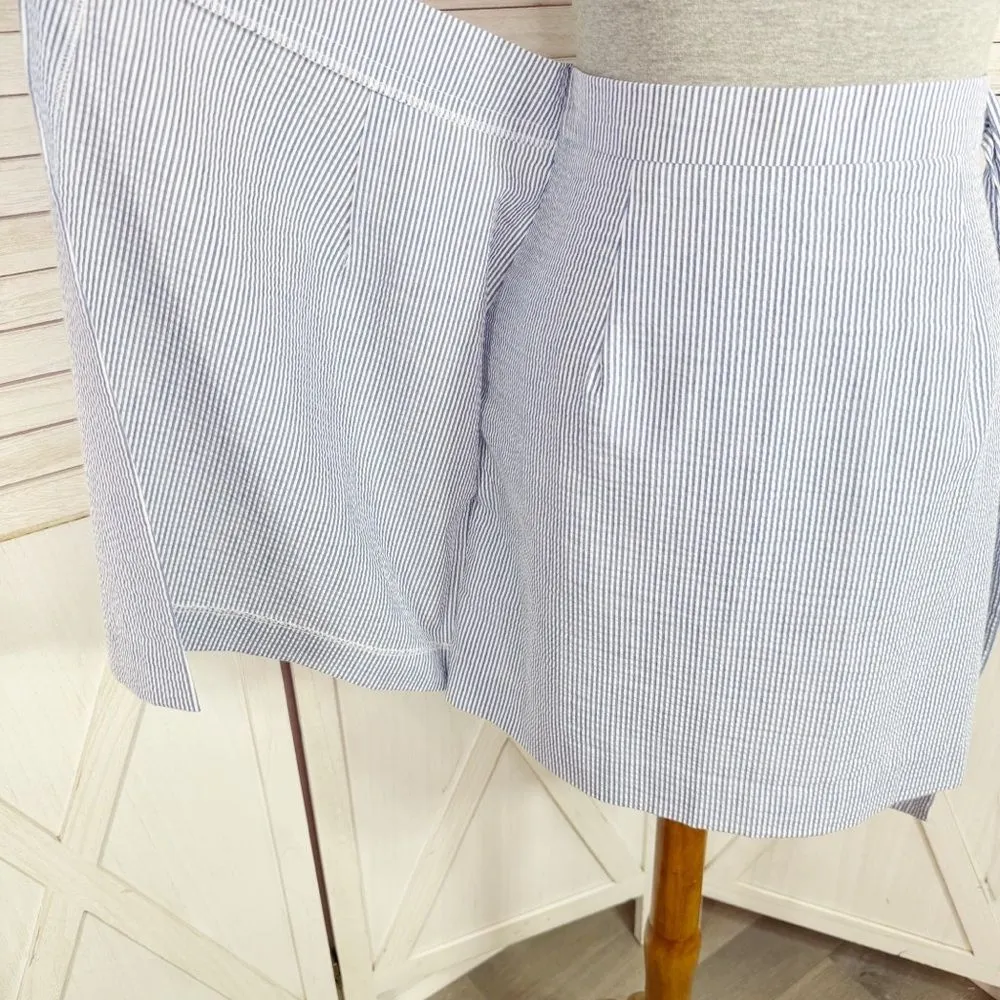 Lauren James‎ Striped Seersucker Faux Wrap Skirt Blue White Medium - Image 7