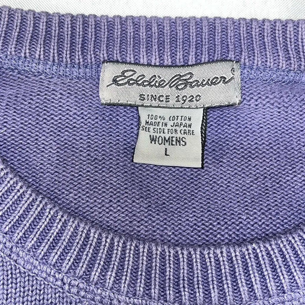 Eddie Bauer Vintage 90s Purple Crewneck Sweater V-Stitch Raglan Cotton Womens L - Image 6