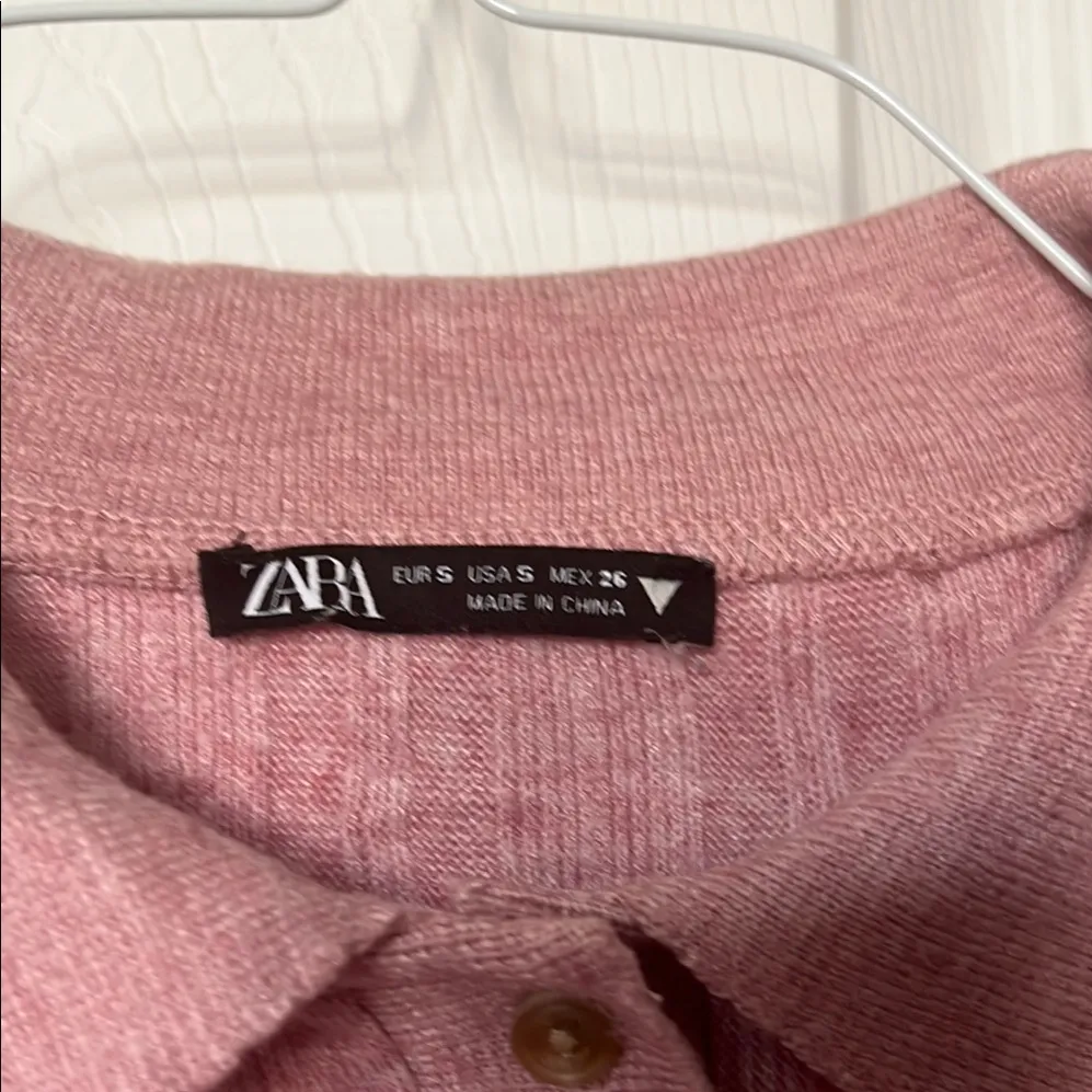 Zara | Pink Long Sleeve Polo Crop Top Small - Image 4