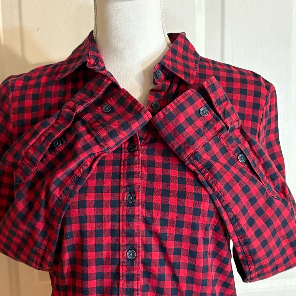 Brooks Brothers Red and Black Checkered Button Down Shirt size 2 - Image 5