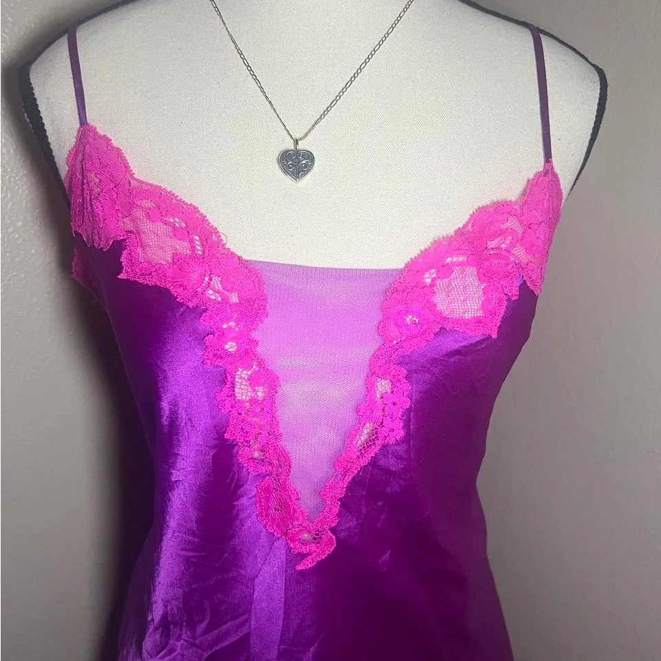 Victoria's Secret Vibrant Purple Chemise with Pink Lace - Image 2