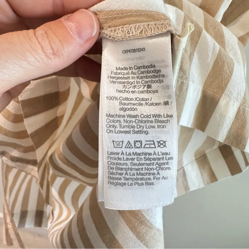 Madewell Signature Poplin Short Sleeve Button Up Shirt Seed Khaki Stripe Medium - Image 3