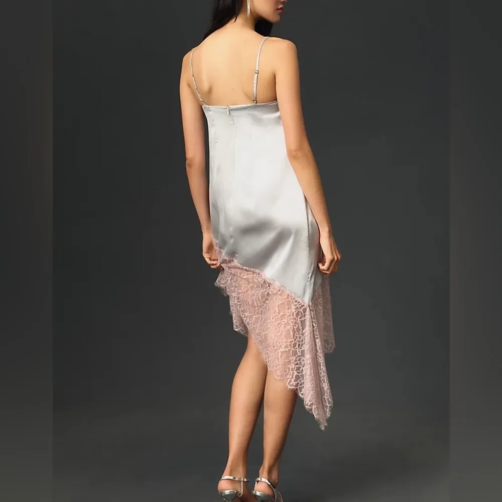 NWT Anthropologie Silver Lace-Trimmed Asymmetrical Midi Slip Dress - Image 3