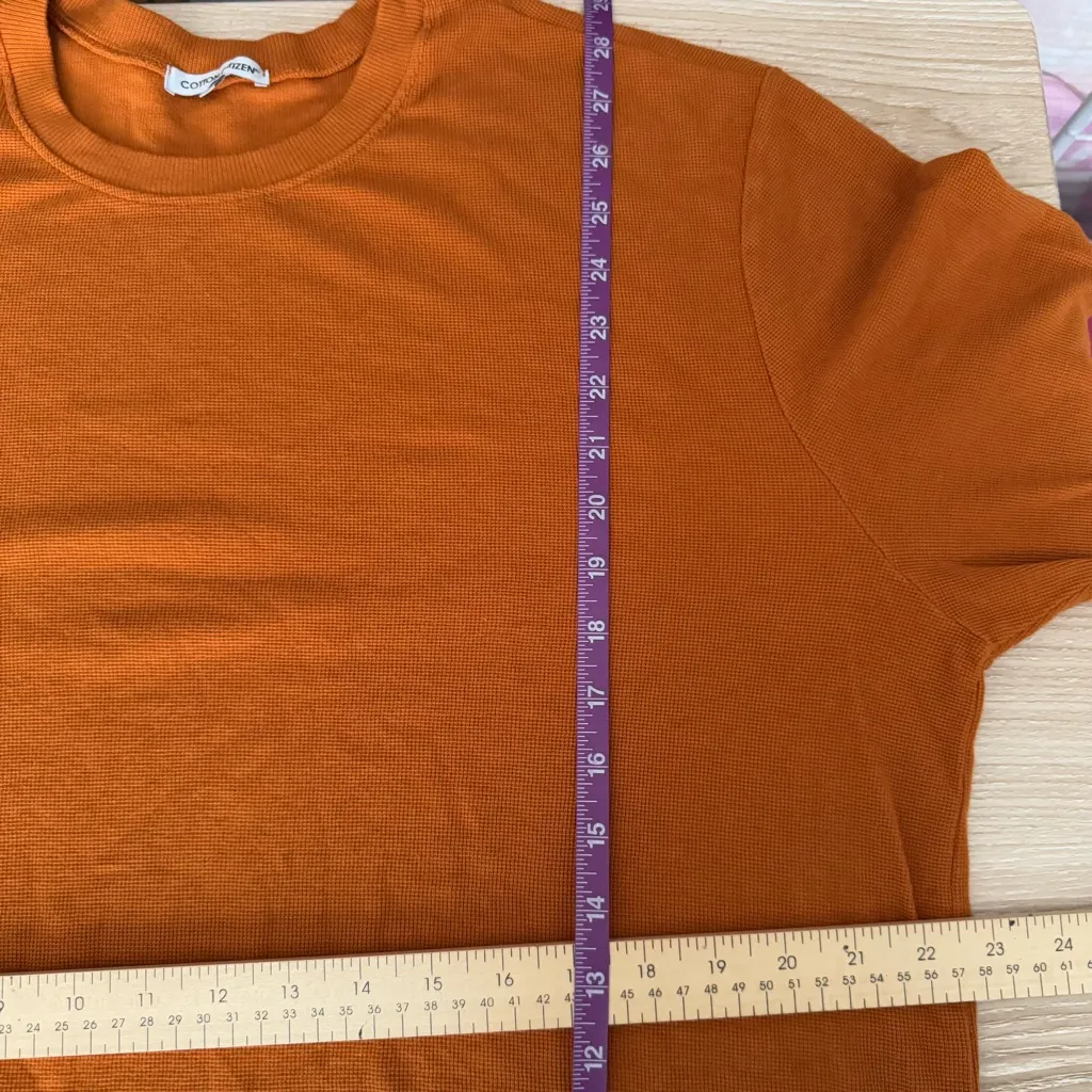 Cotton Citizen XL Dark Orange Waffle Knit Long Sleeve Crew Supima Cotton Relaxed - Image 4