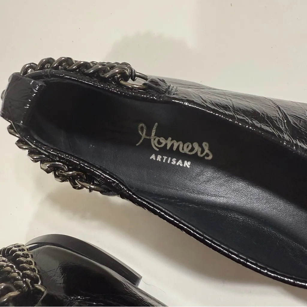 Homers Baby Flat with Chain Superluxe Black Patent Leather Shoes Size 7 - Image 9