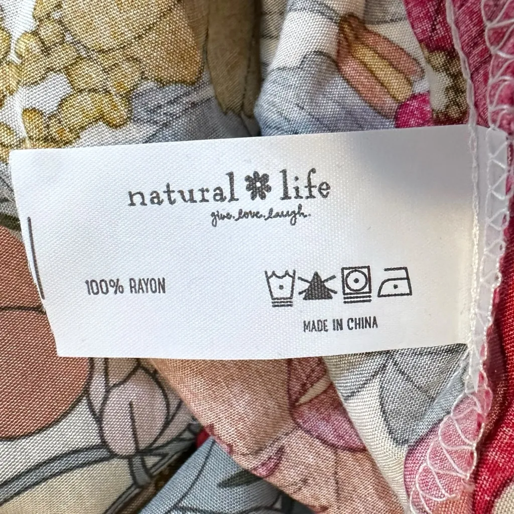 Natural Life Bohemian Hippie Easy V Neck Top in Pink Mustard Floral Size XL NWT - Image 13