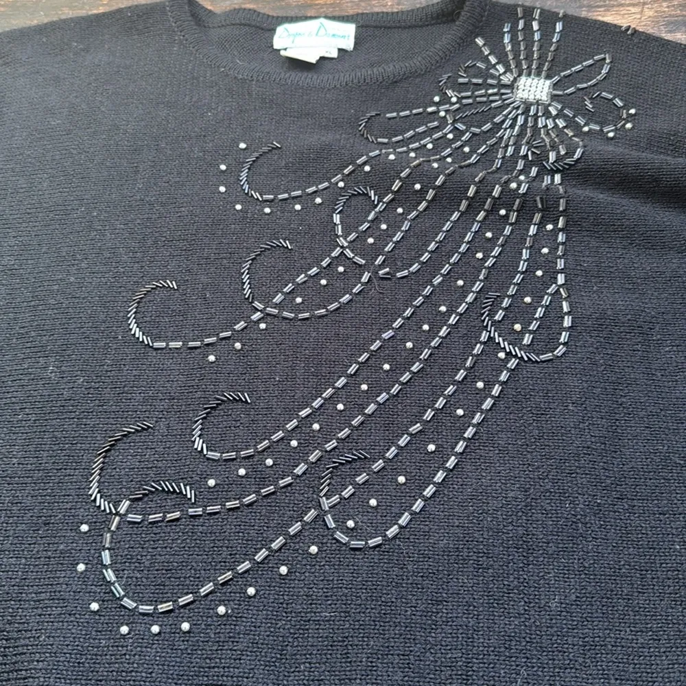 Draper's & Damon's pullover black beaded Sweater size extra Large long sleeve - Image 3