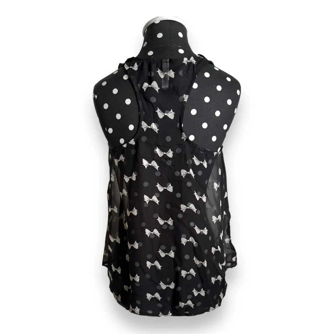 Xhilaration Womens Tank‎ Blouse Sz S Sheer Black Cream Bow Print Racerback - Image 4