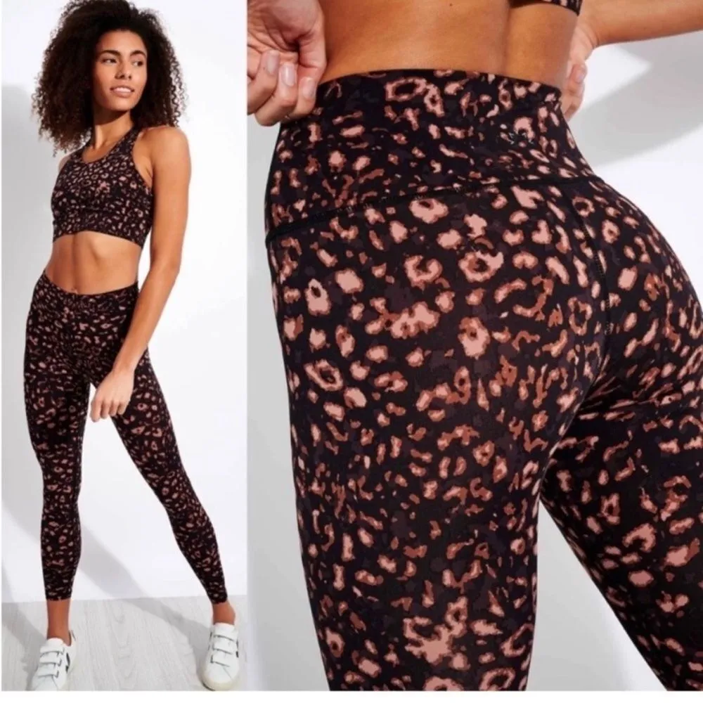 VARLEY Luna High Rise 7/8 textured animal print black brown orange- Size Large - Image 2