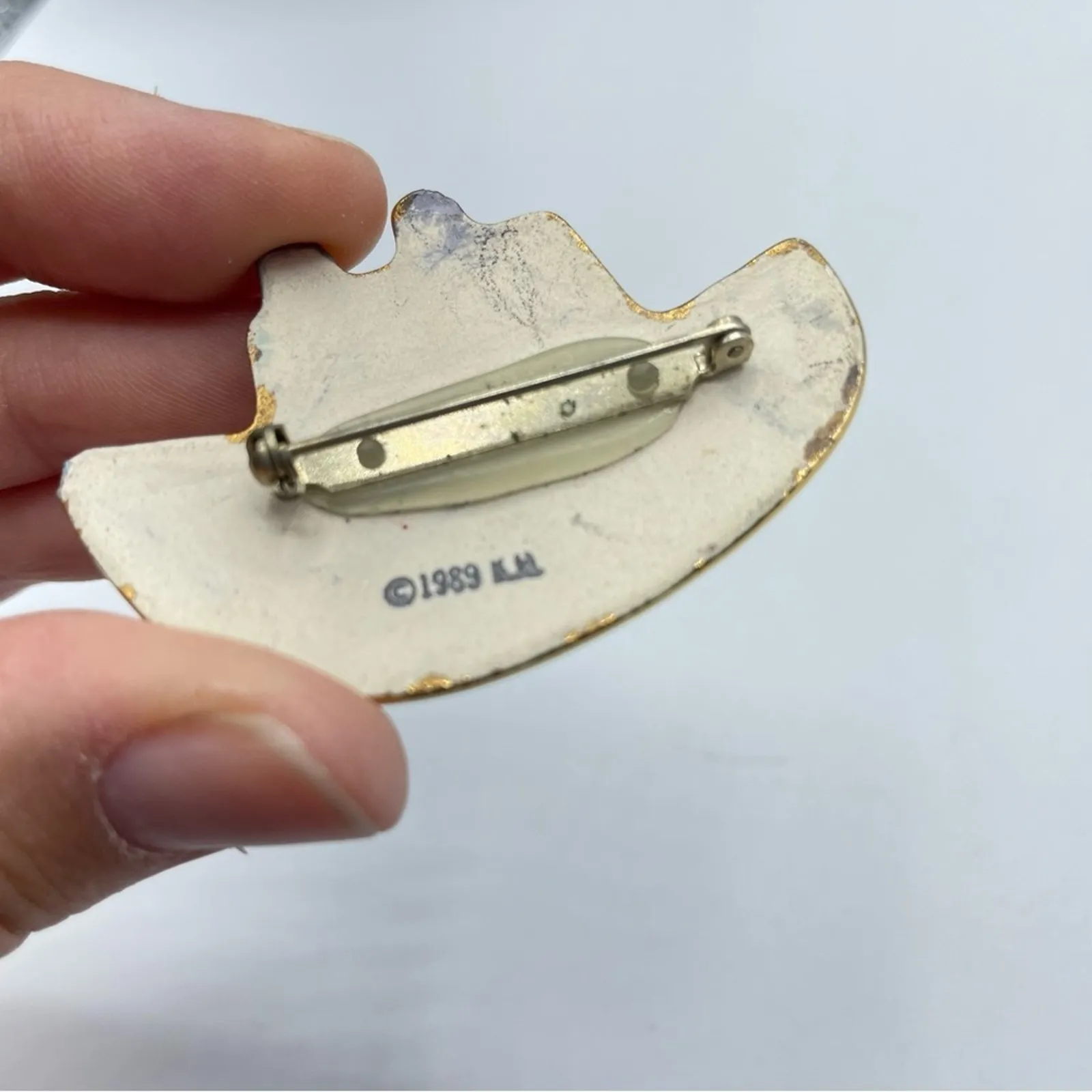 Vintage Ceramic Blue & Purple Swirl 1980s Boat Brooch Jewelry Pin - Image 4