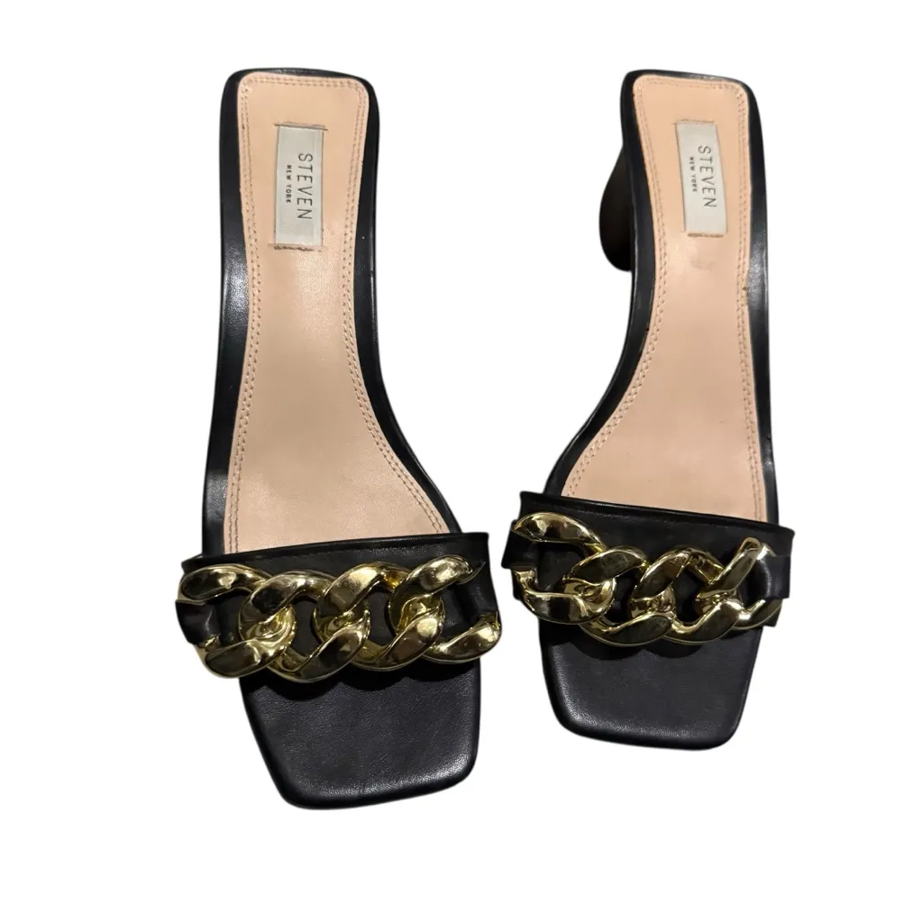 Steven Madden Leona Black Gold Chain circular low square toe block heel Sz 10 - Image 2
