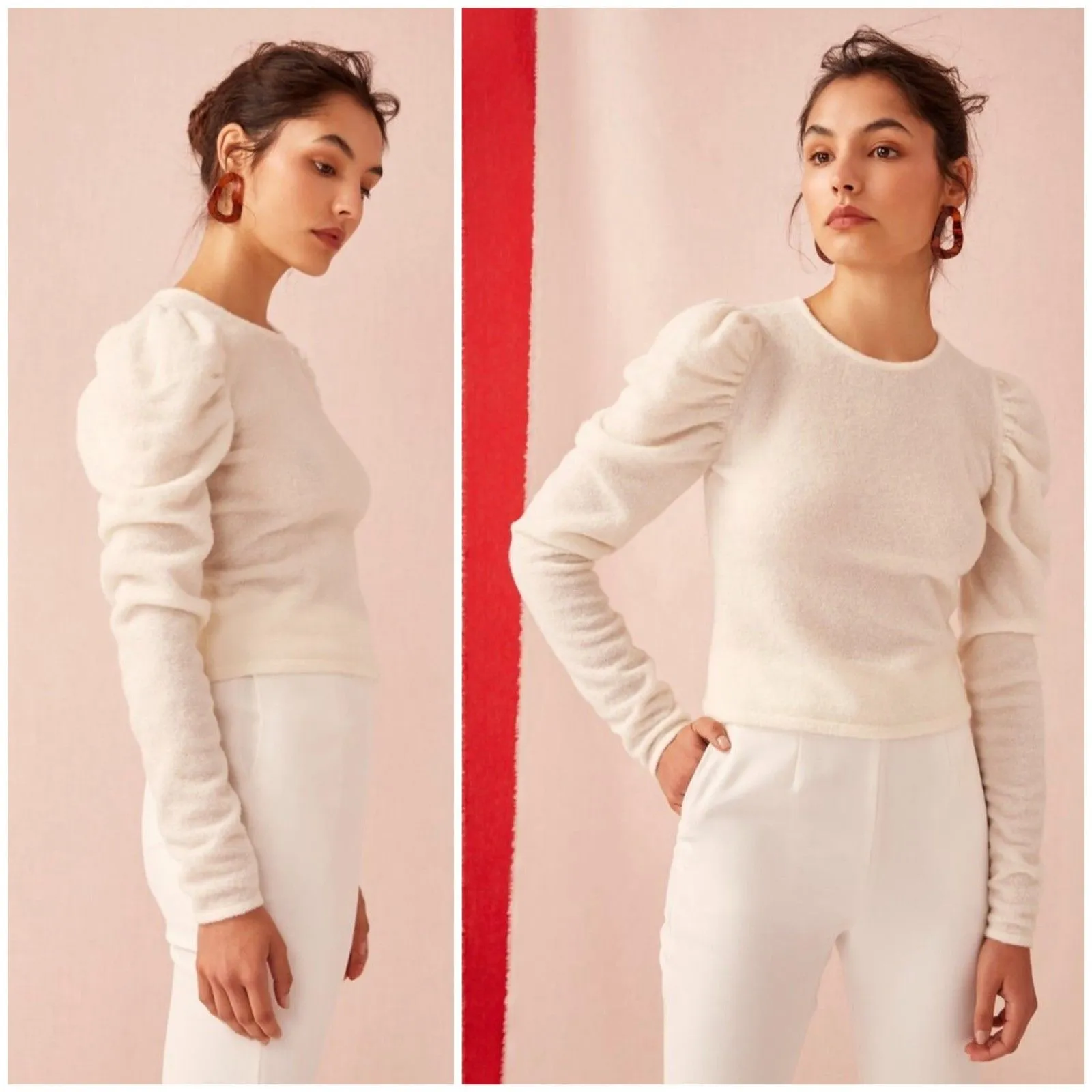 Keepsake The Label What If Puff Sleeve Fitted Sweater Knit Top in Peach Pink Size 4 - Image 3