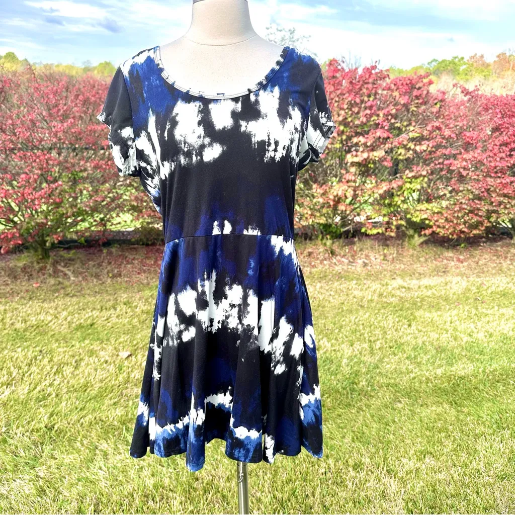 Bobbie Brooks tie dye mini skater dress with lattice back Blue Size M - Image 2
