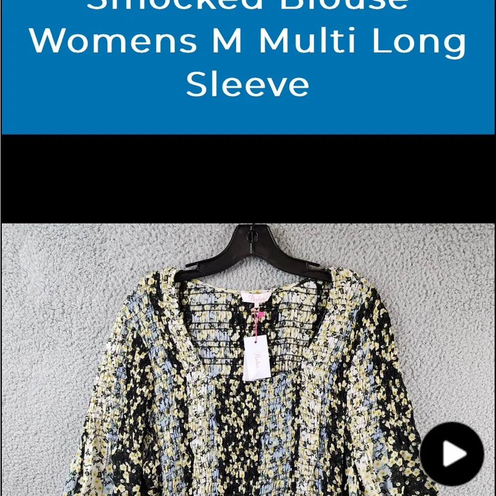 Parker NWT Dara Silk Blend XS Smocked Blouse Blue Gold Blossom Stripe Long Sleev - Image 13