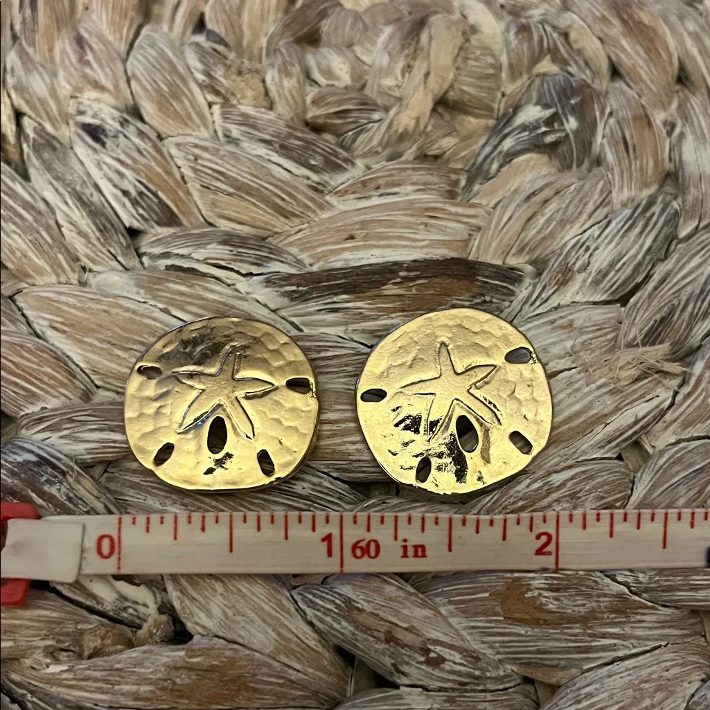 Gold Tone Sand Dollar Starfish Earrings - Image 2