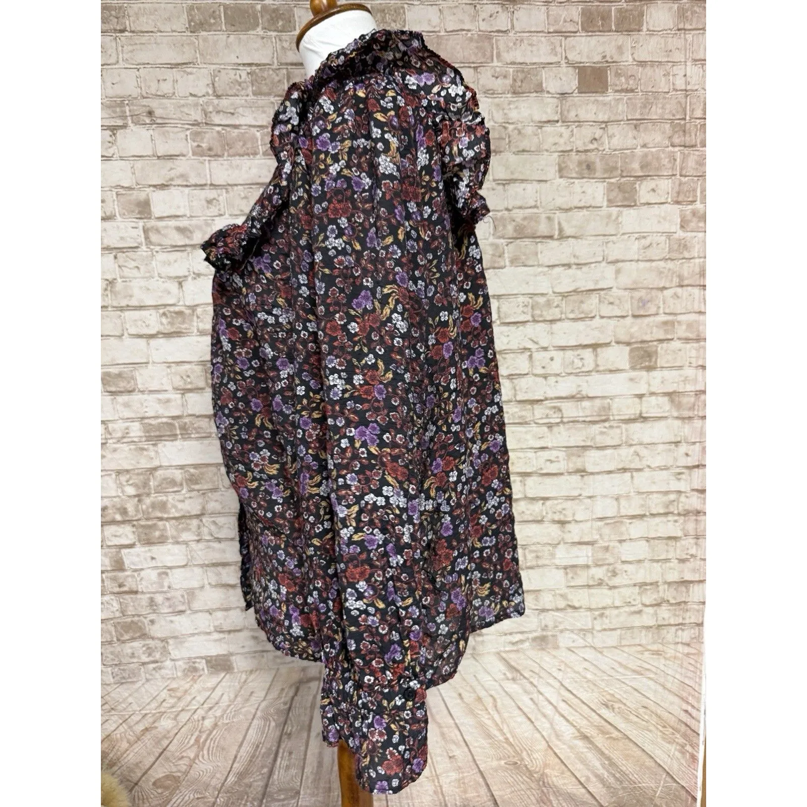 Who What Wear Praire Blouse XXL Dark Floral Victorian Ruffles L/s Prarie Cottage - Image 4