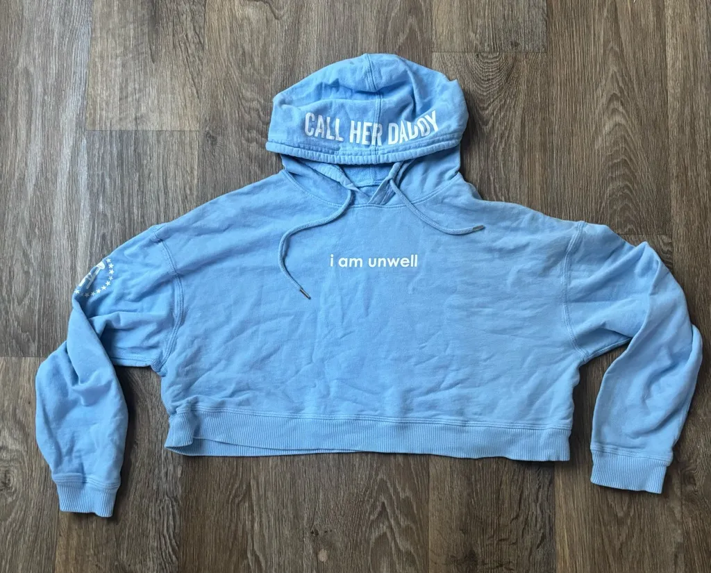 Barstool Chicks “I Am Unwell” Cropped Hoodie – Blue Made in USA – Medium - Image 1