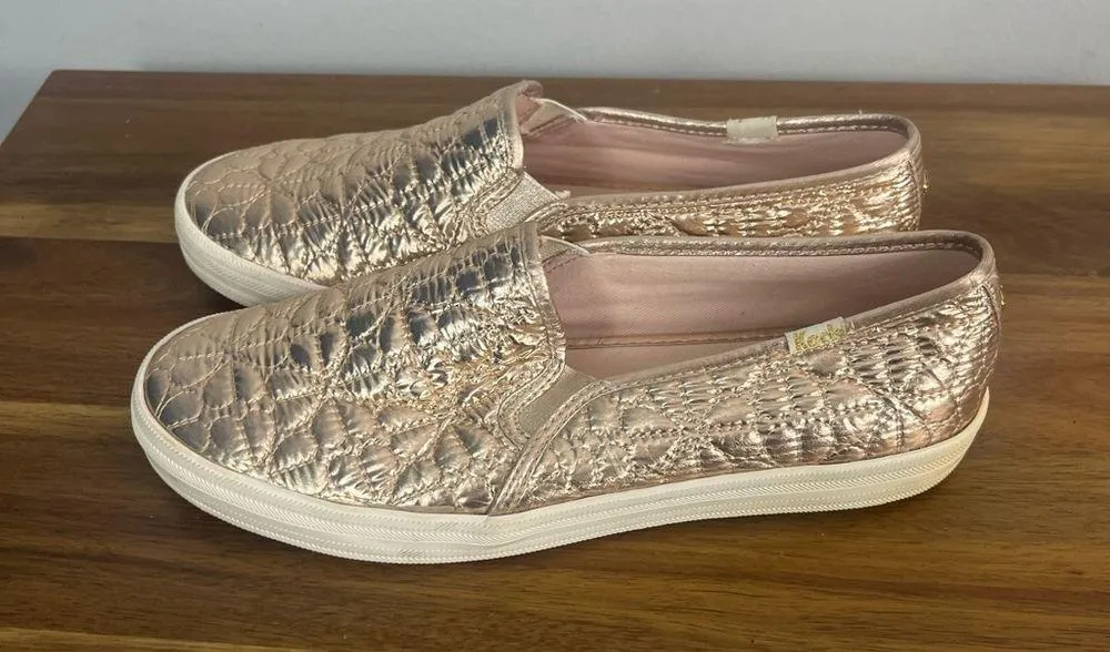 Kate Spade x Keds new york Women's Double Decker Quilted Loafers Champagne Sz 7 - Image 4