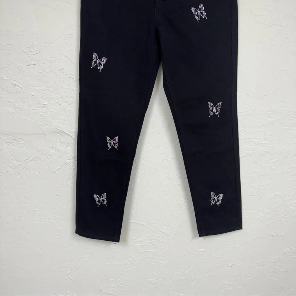 Pacsun Black Silver Butterfly Studded Ultra High Rise Slim Jeans Womens 27 Mom - Image 3