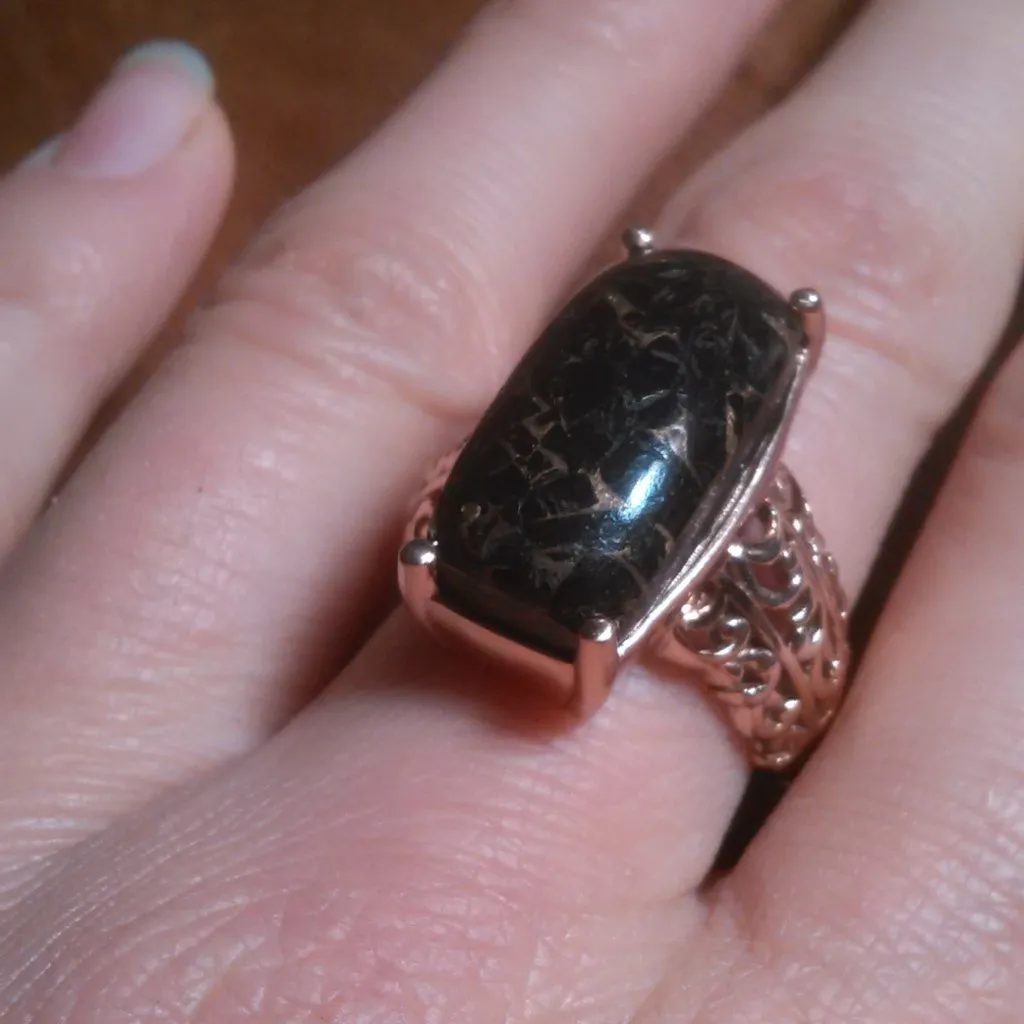 Matrix Silver Shungite 14K Rose Gold Over Copper Ring (Size 8) - Image 4