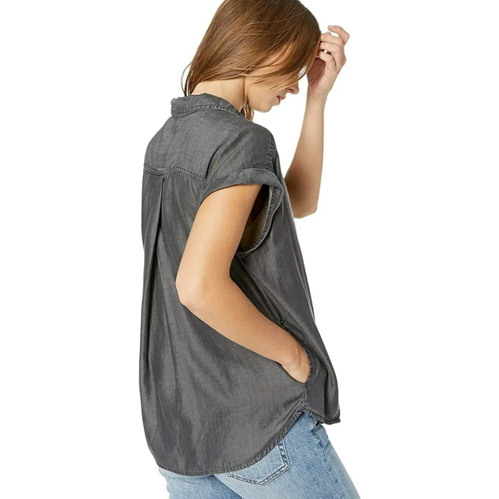 New Womens NWT L Grey Wash Azul PrAna Top Tencel Short Sleeve Casual Comfy Light - Image 2