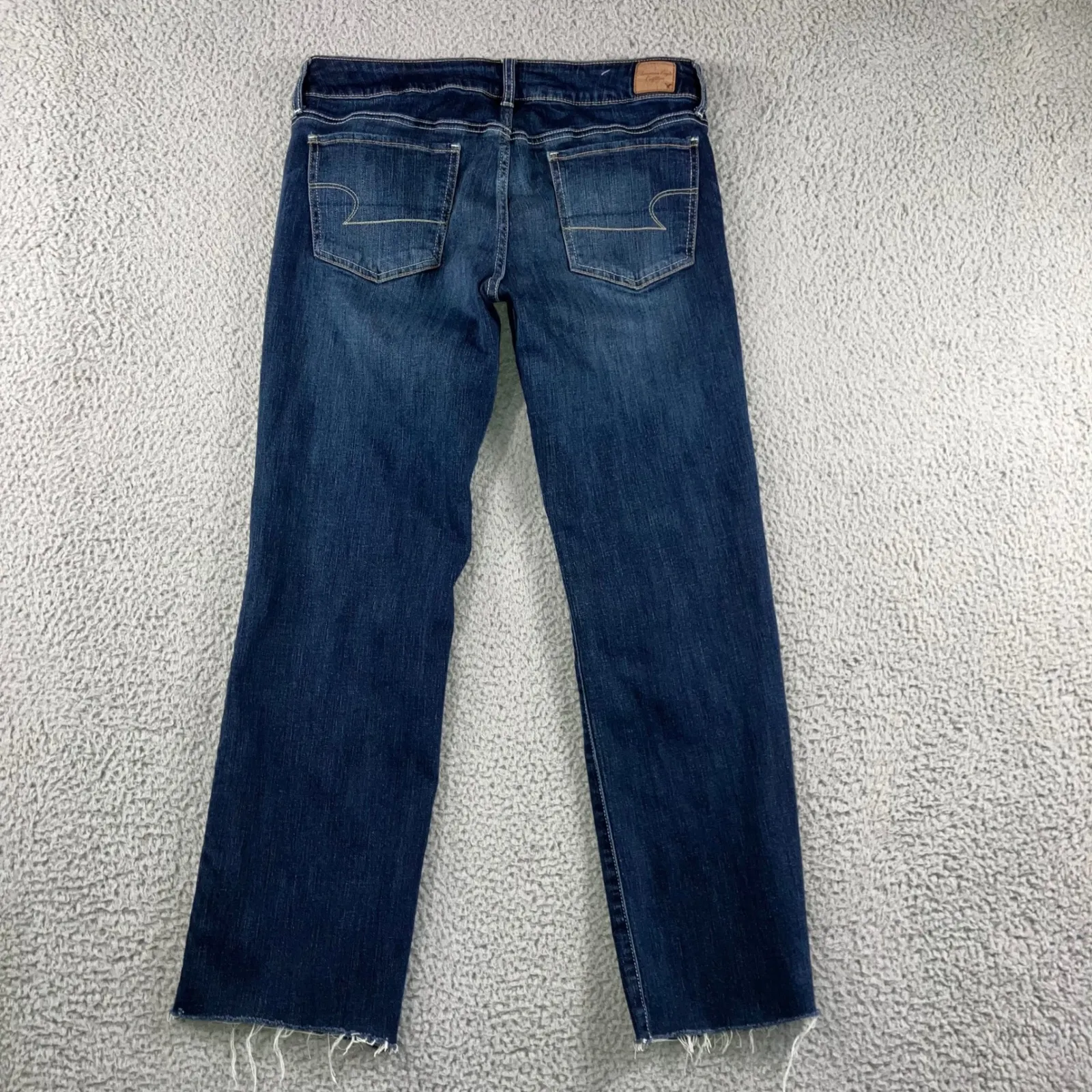 American Eagle Jeans Women 12 Mid Rise Stretch Cut Off Fringe Hem Festival Y2K - Image 2