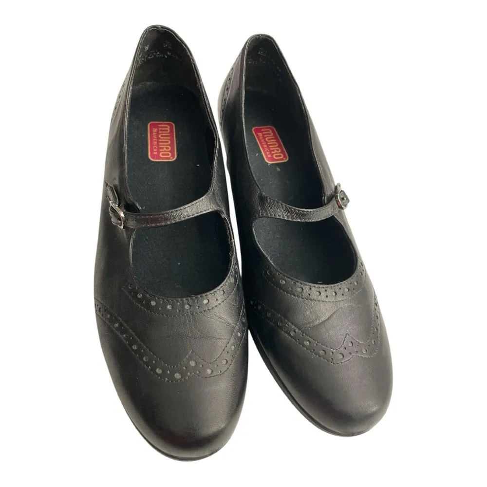 Munro American Black
Leather Mary Jane Heel Wing Tip Pump Work Women Shoes 10W - Image 6