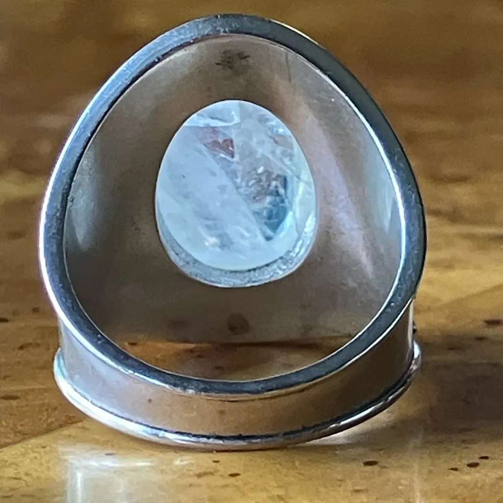 Natural Rainbow Moonstone Sterling Silver Cocktail Ring Size 6 - Image 5