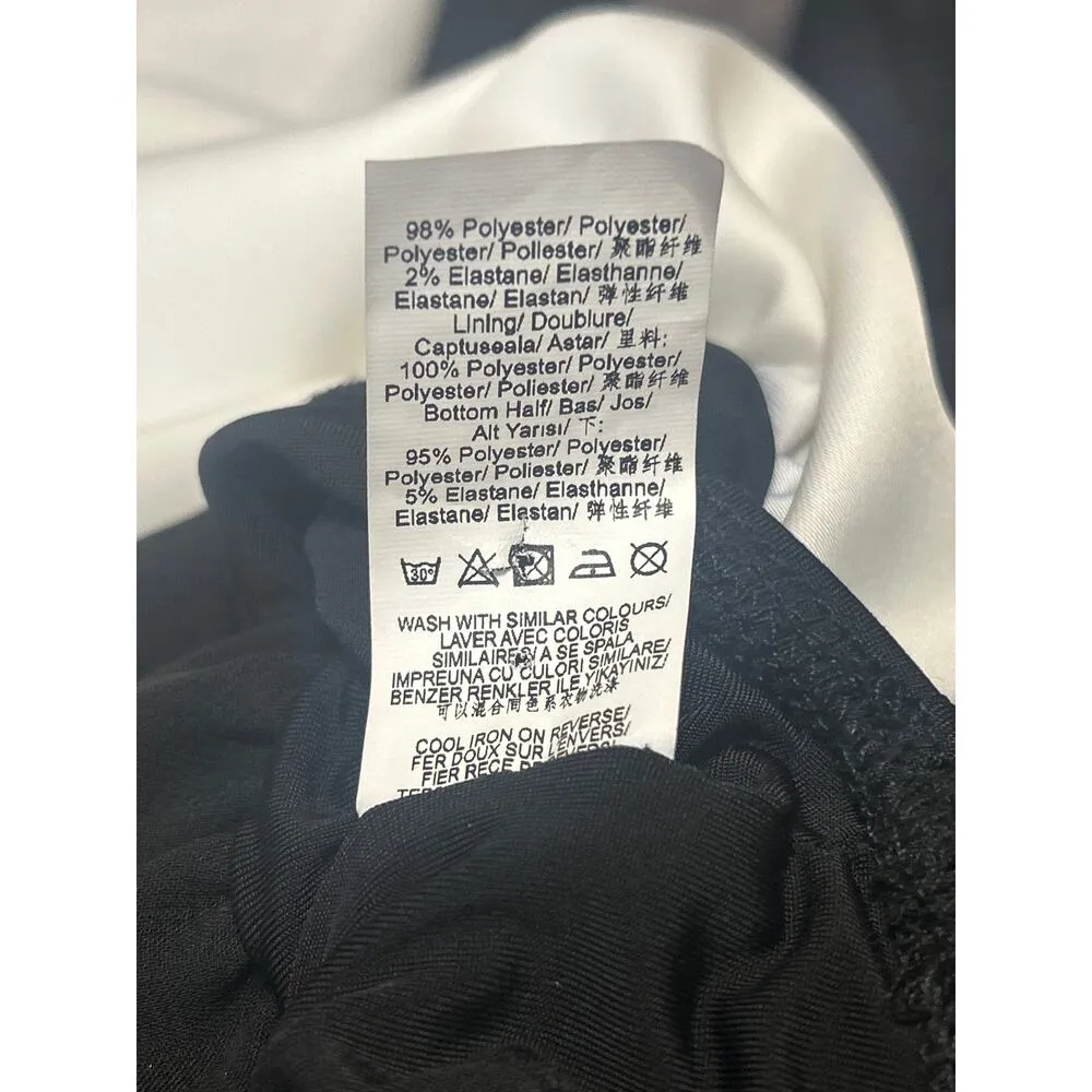 Peace + Love Black White Silk Satin Long Sleeve Plunge Colorblock Bodysuit Top 2 - Image 5