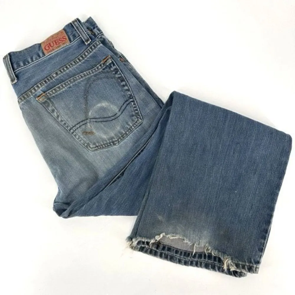 Vintage Guess Jeans Womens Distressed Straight Leg Jeans Blue Denim Size W32 L30 - Image 16