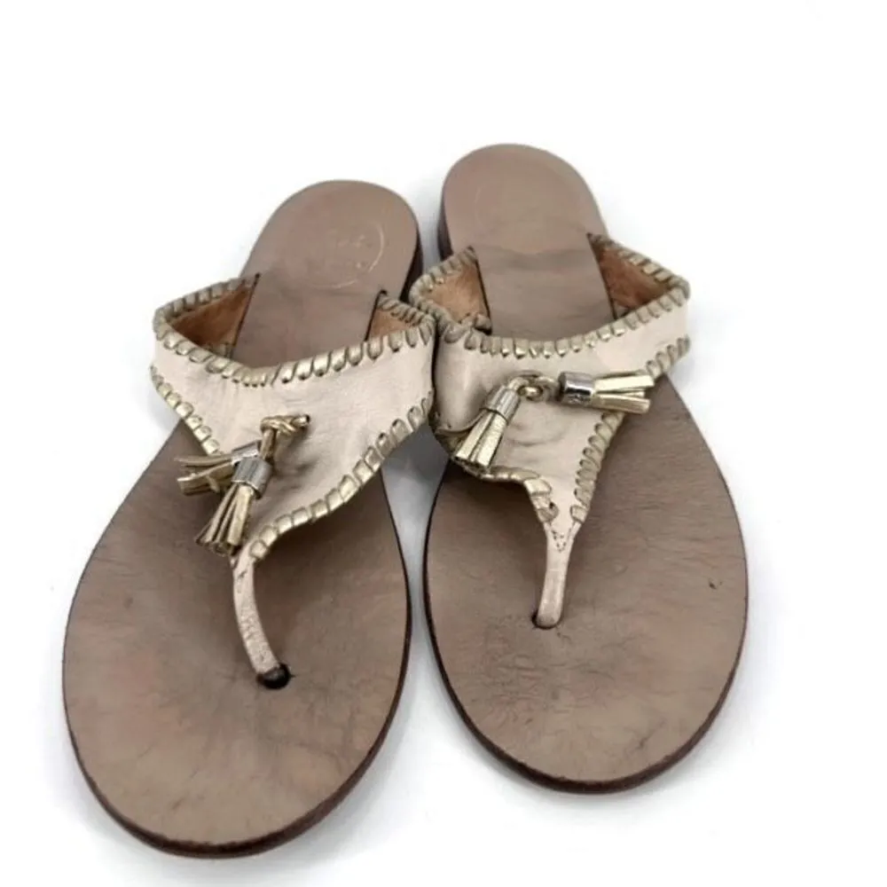Jack Rogers Alana Sandal in Bone and Gold 8.5 leather goldtone tassels flip flop - Image 2