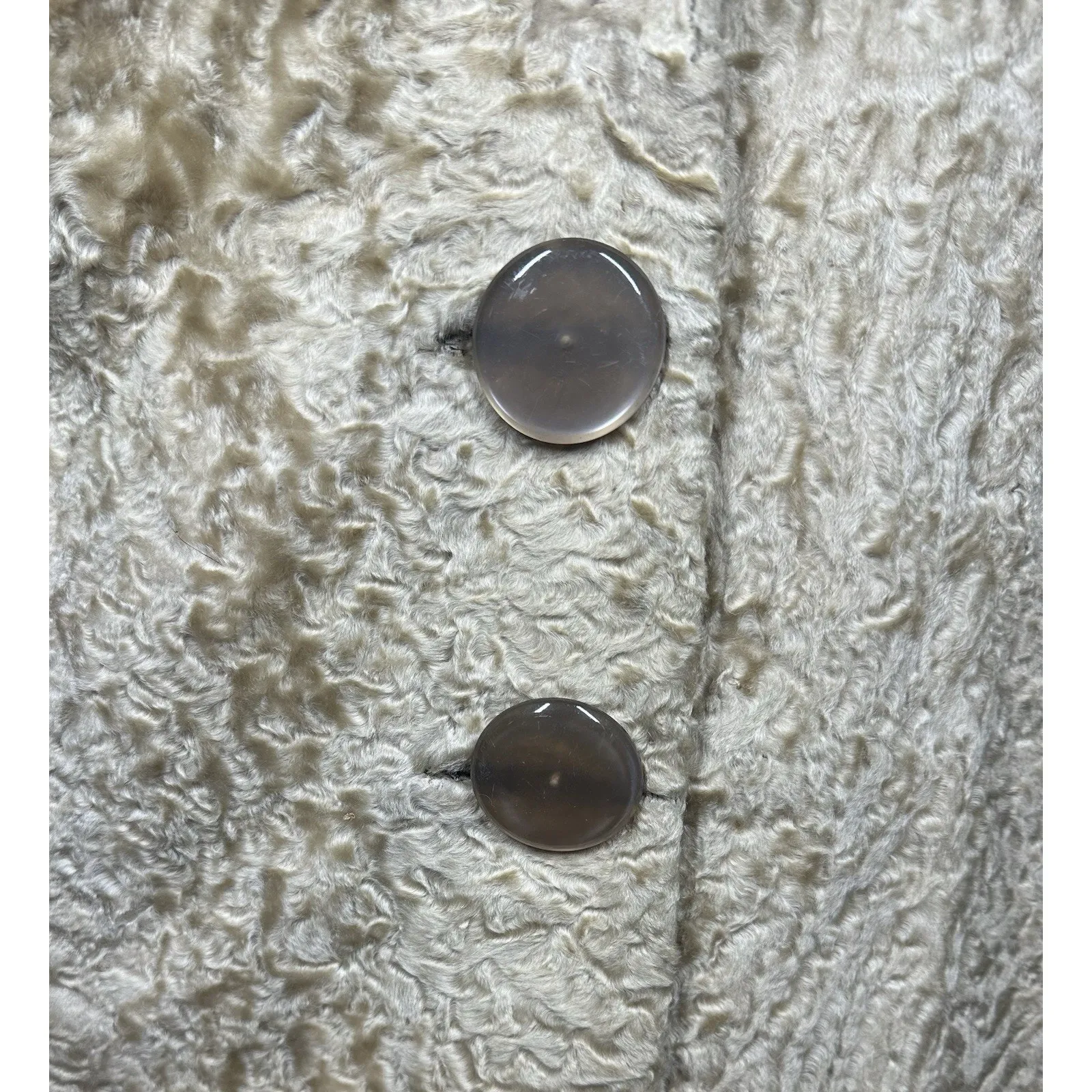 Vtg Persian Lamb Coat w/ Mink Collar Large Buttons Tan Brown 60s 70s Striplings Size M - Image 4