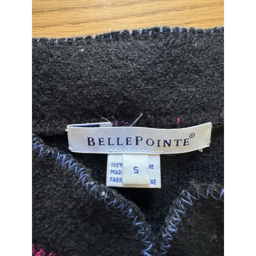 Belle‎ Pointe Cardigan Sweater Women Size Small Wool Ribbons Artsy Art To Wear Black - Image 3