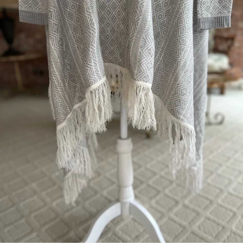 New York & Co. Cardigan Sweater Fringe Open Front S Shawl Collar Duster Boho Gray - Image 13