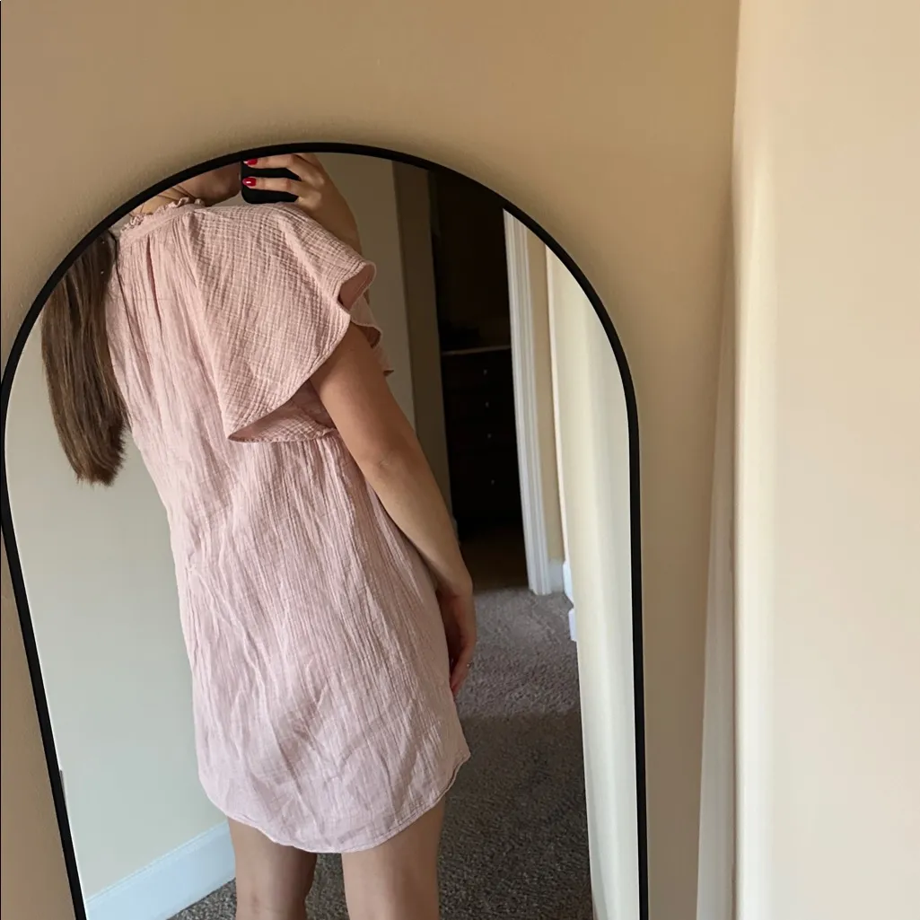 A-Line Muslin Dress H&M Powder Light Pink Ruffle Sleeves XS - Image 7