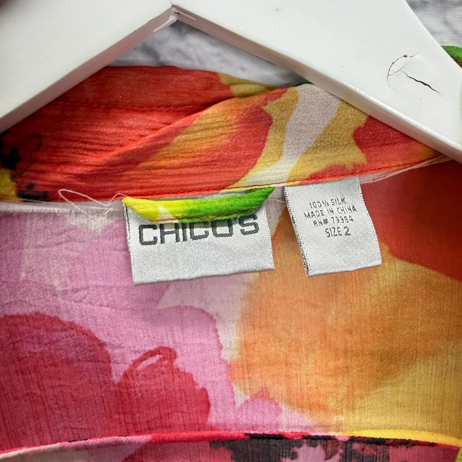 Chicos Silk Sheer Tunic and Tank 3pc Set Floral Scarf Size 2 / L Red Pink Blouse - Image 3