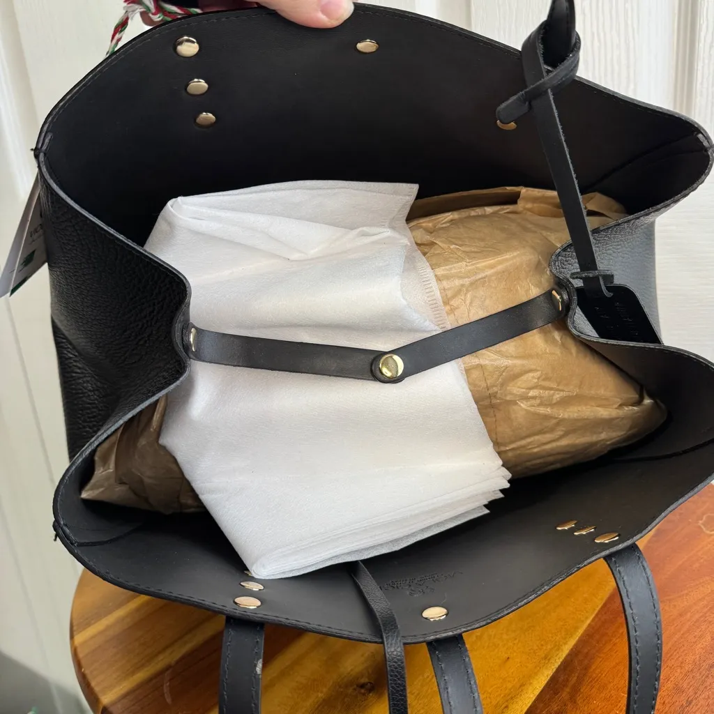 Viola Gigli black leather handmade Italy double handle shoulder bag - Image 8